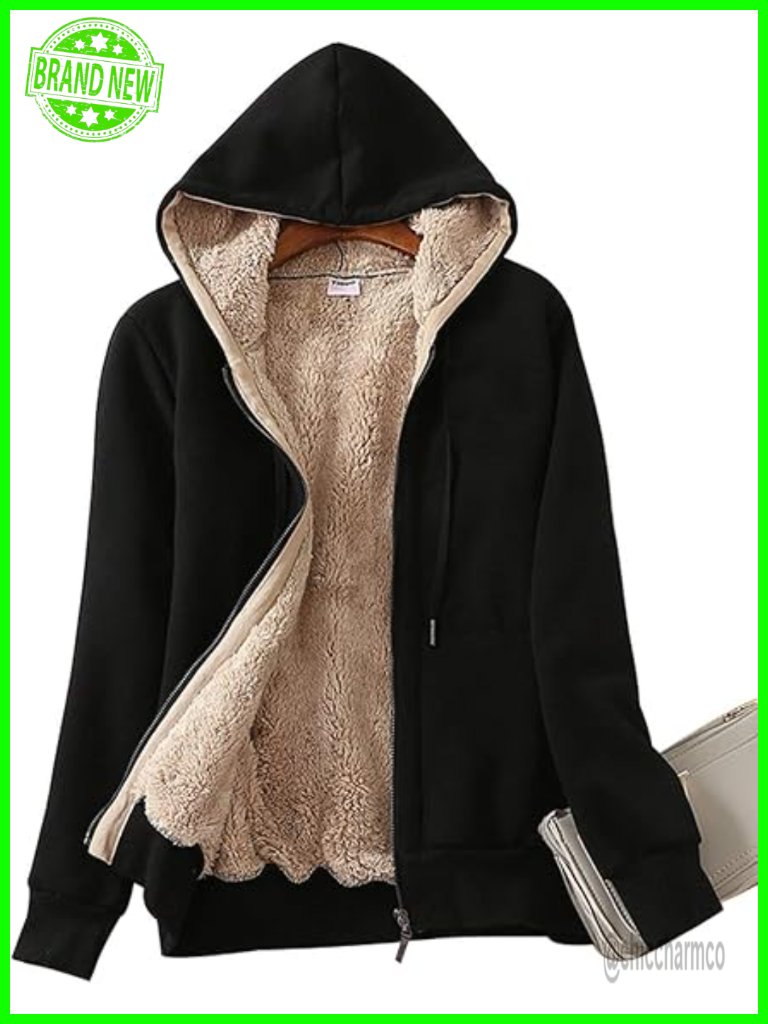 Women's Full Zip Sherpa Lined Hoodie Fleece Jacket Coat